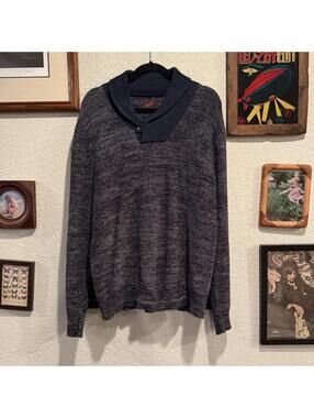 Vintage Grayers Men's Wool/Linen‎ Cowl-Neck Pullover Sweater Blue Size Large